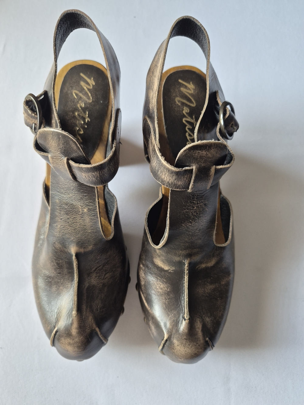 Matisse Distressed Metallic Bronze Leather Clog Sandals Slingback Heels Sz 9
